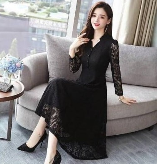 ドレス ワンピース パーティードレス ドレスワンピース 結婚式 発表会 演奏会 フォーマル レース 膝丈 Aライン 七分袖 秋冬 韓国 20代 30代 40代 大きいサイズ