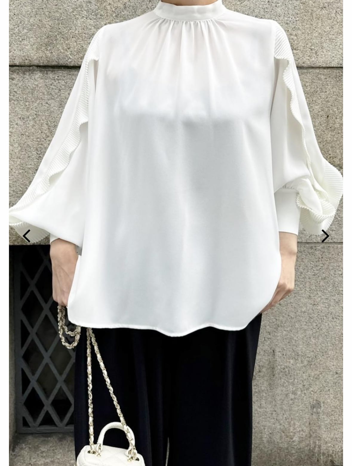 初売り！【anana】袖プリーツデザインジョーゼット２WAYブラウス ☆大人気☆再販☆ 袖プリーツデザインジョーゼット2WAYブラウス