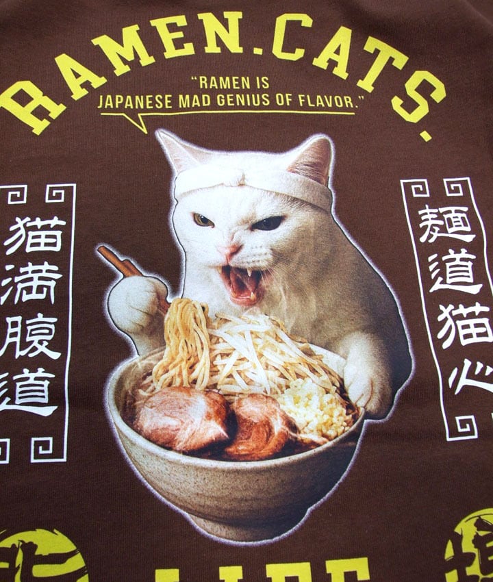 猫Tシャツ 爆食ラーメンt ネコ SEQUENZ シークエンス 半袖Tシャツ 猫麺