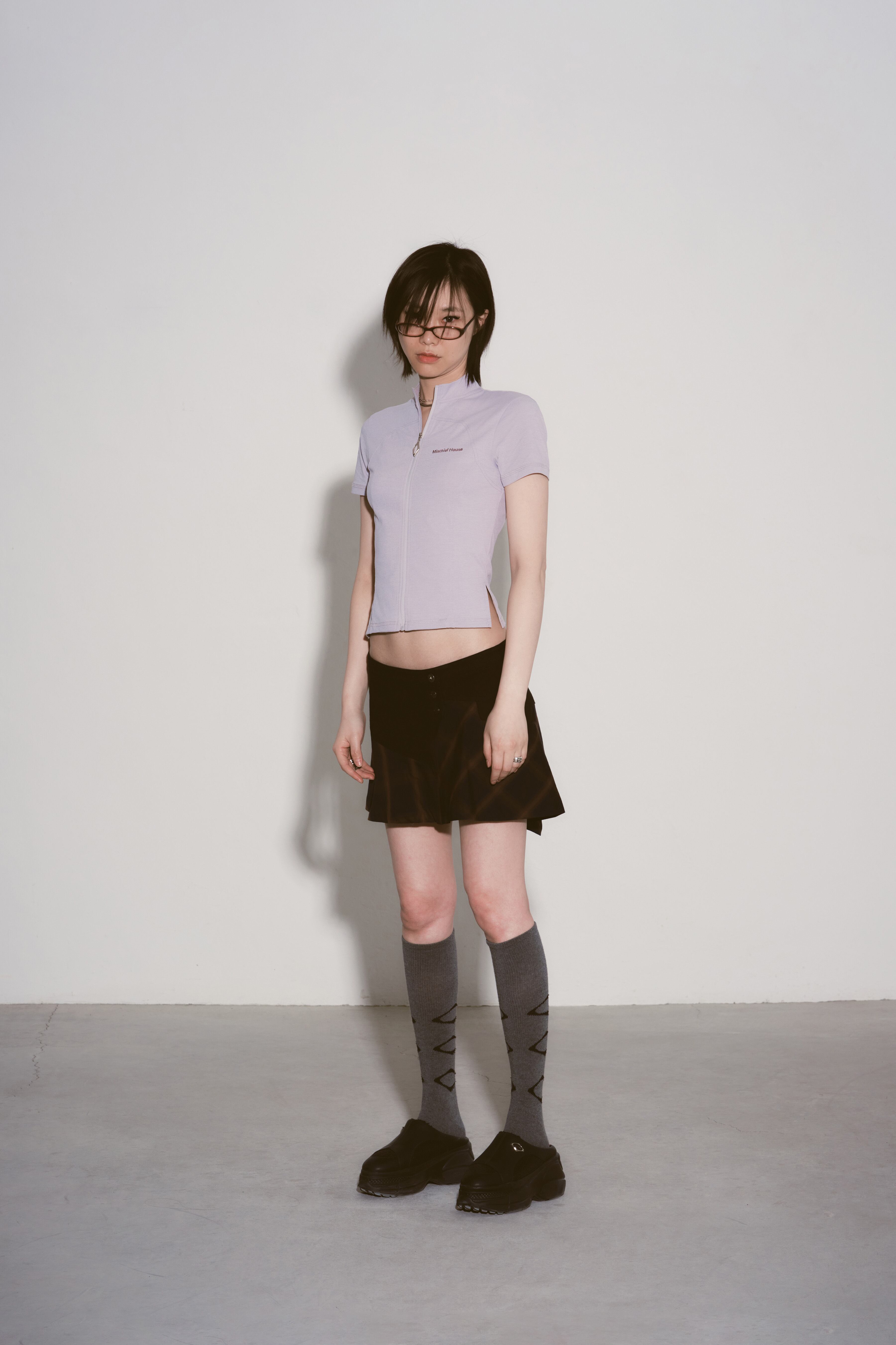 MSCHF] ASYMMETRIC TWO-TONE MINI SKIRT_BLACK/BLACK MULTI