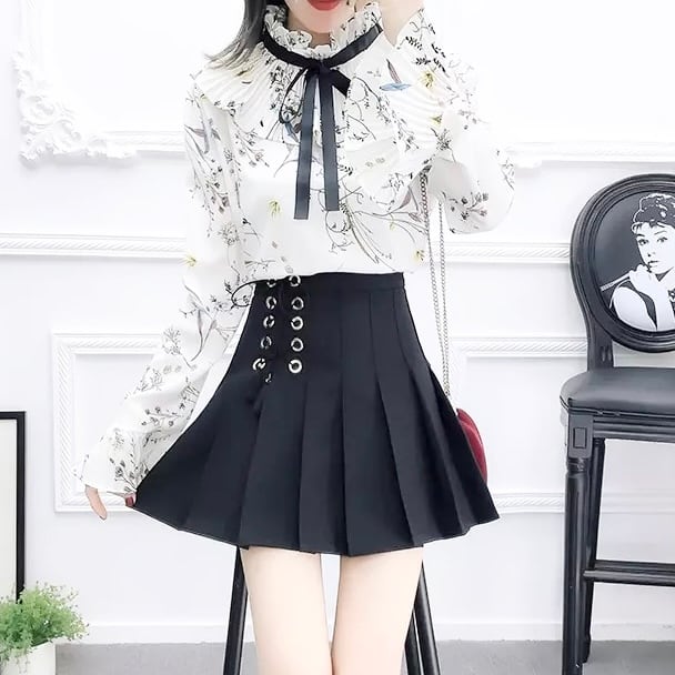 ＊【Vis】水彩花柄シフォンブラウス＋スカートセットアップ〈新品未使用タグ付〉＊