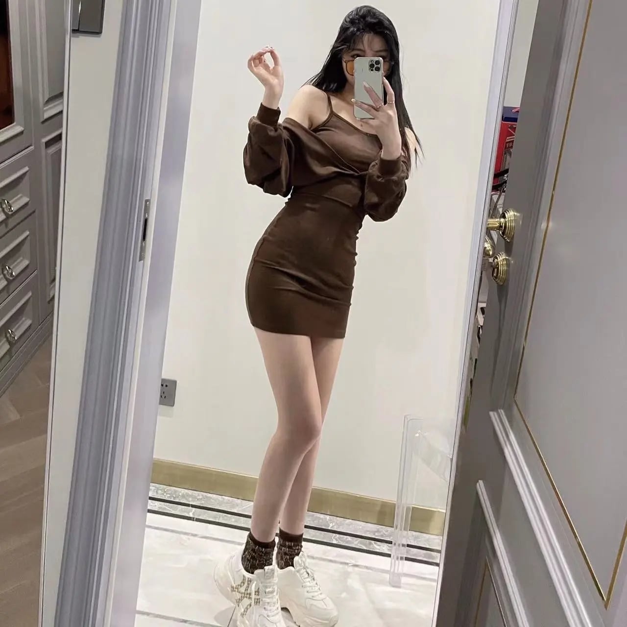 【新作】【送料無料】 Rapcopter フレンチ スタイル ドイツ ベルベット サスペンダー スカート + ブラウス Tシャツ 長袖 スーツ レディース スリム ソリッド カラー ドレス 0225580247045