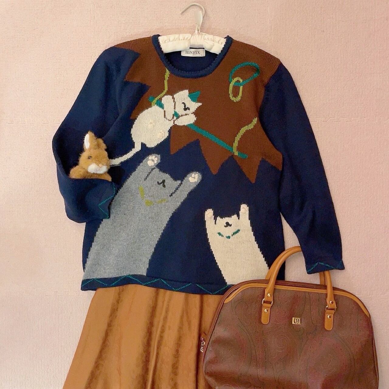 circus cat navy knit sweater