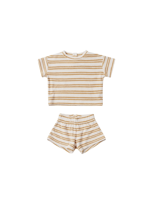 Quincy Mae - TERRY TEE + SHORTS SET / HONEY STRIPE