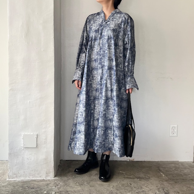 the last flower of the afternoon　藍色の靄 Key neck A line dress（キーネックAラインドレス）