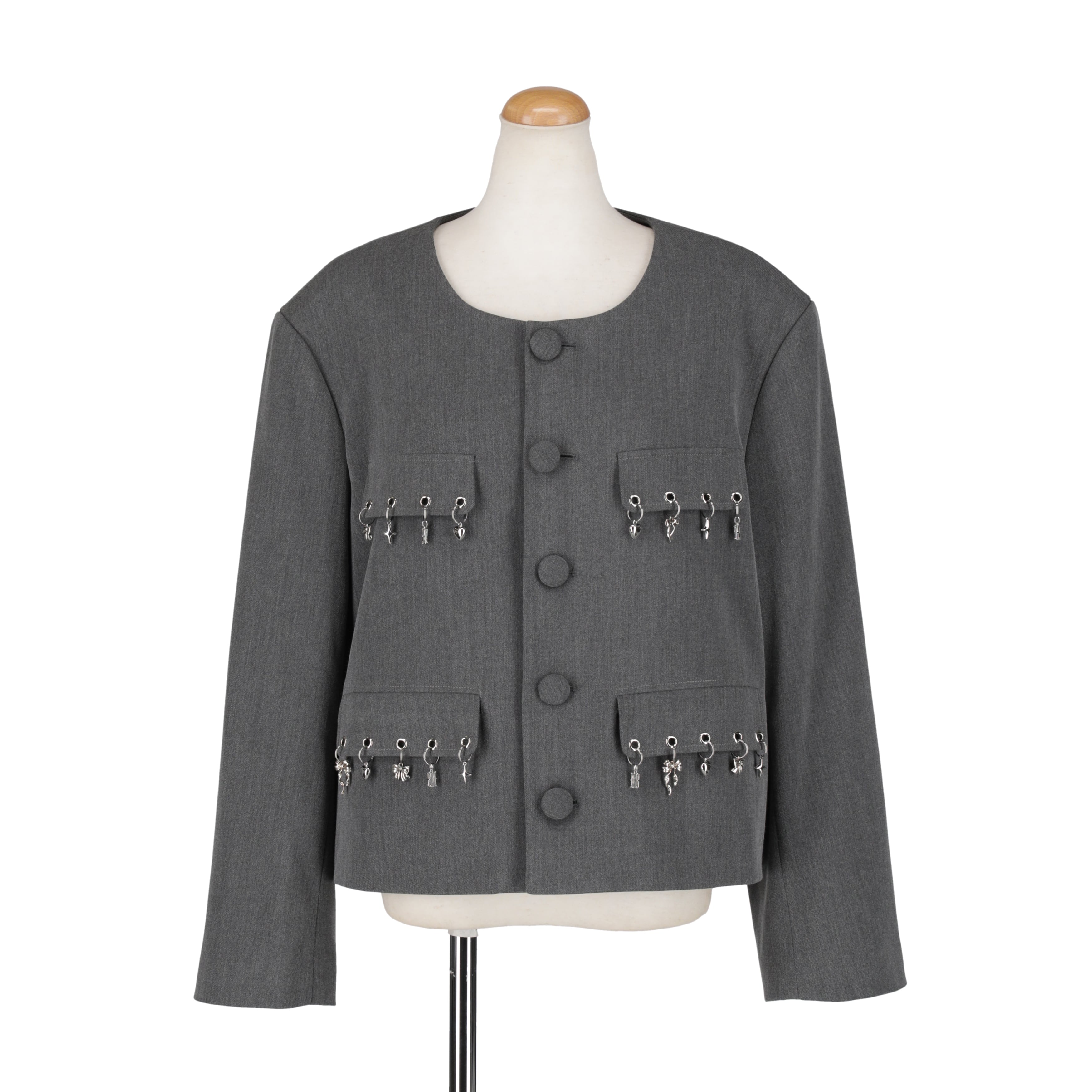 ノーカラーチャームジャケット　GRAY