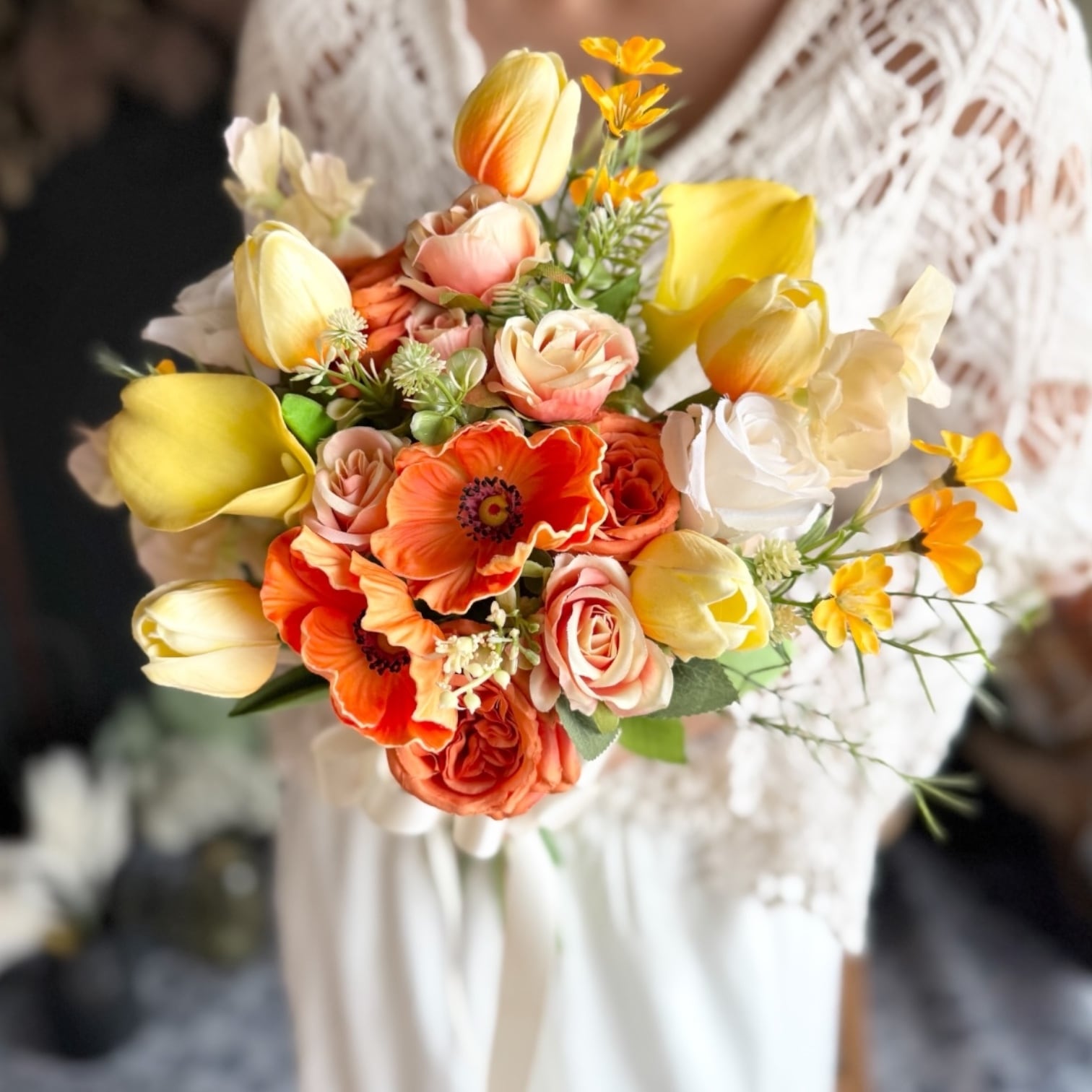 オレンジアネモネ×チューリップクラッチブーケ☆ブートニア | houkiboshi