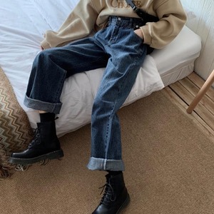 【送料無料】デニムパンツ ストレートパンツ ワイドレッグ ジーンズ ボトムス ハイウエスト アクティブ カジュアル シンプル ベーシック 大人可愛い 着回し デイリー 普段使い お出かけ デート 春夏 BM-008IU