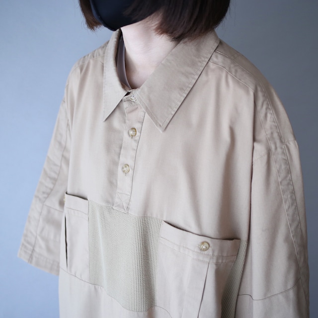 "KING SIZE" XXXL super over silhouette switching fabric h/s pullover