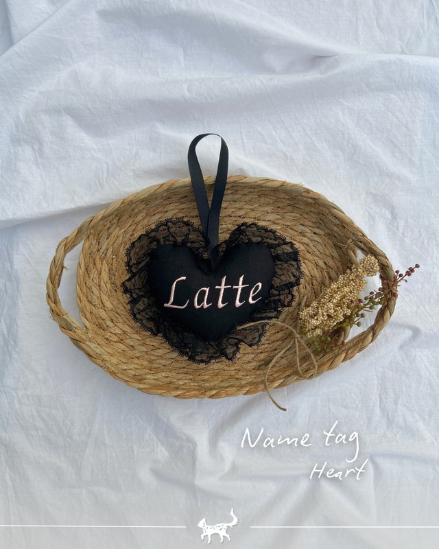 受注制作【settusettu】Heart Name tag  / black ver / small size〔お名前刺繍〕