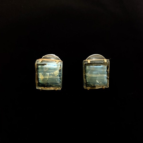 Textured glass blue rectangle earrings