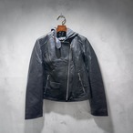 TOUR RECORD ダブルライダース フーディー付き シープレザー(羊) レディース ブラック Lサイズ
