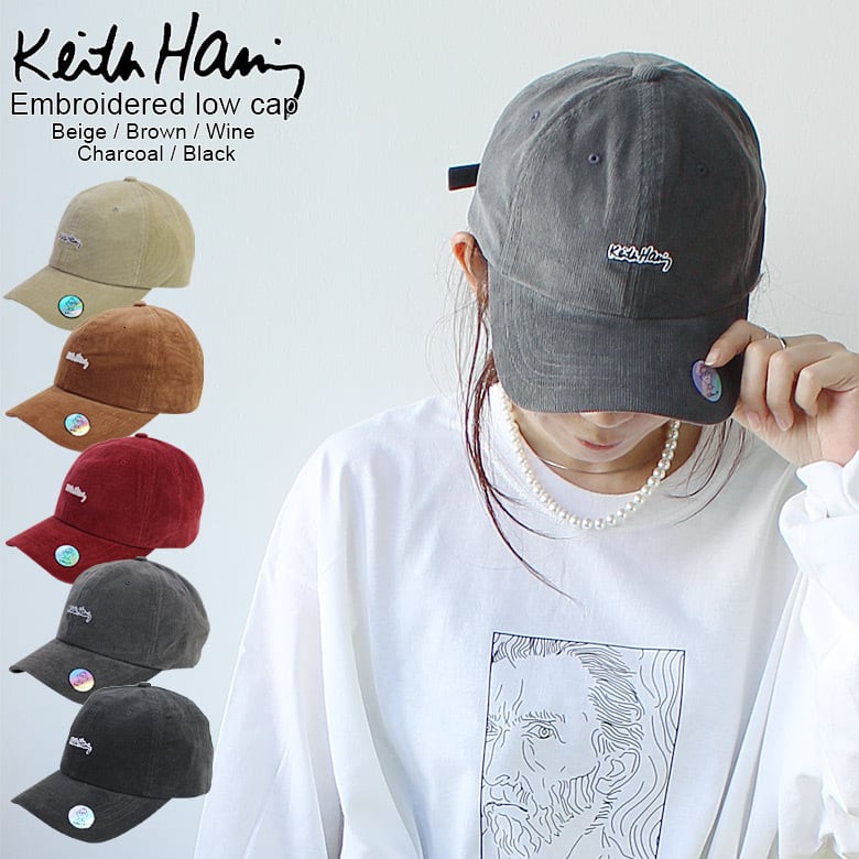 【kh-cap021c】Keith Haring キースヘリング ロゴ 刺繍 ロー