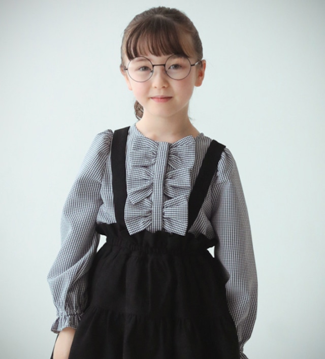 トリプルリボンブラウス〈Navy check〉