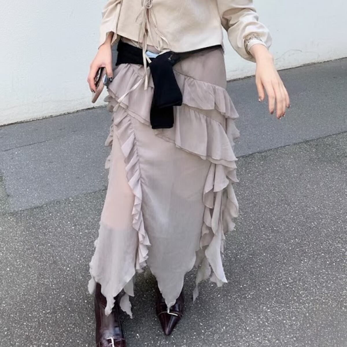 Asymmetrical Ruffle Tiered Skirt ch0249