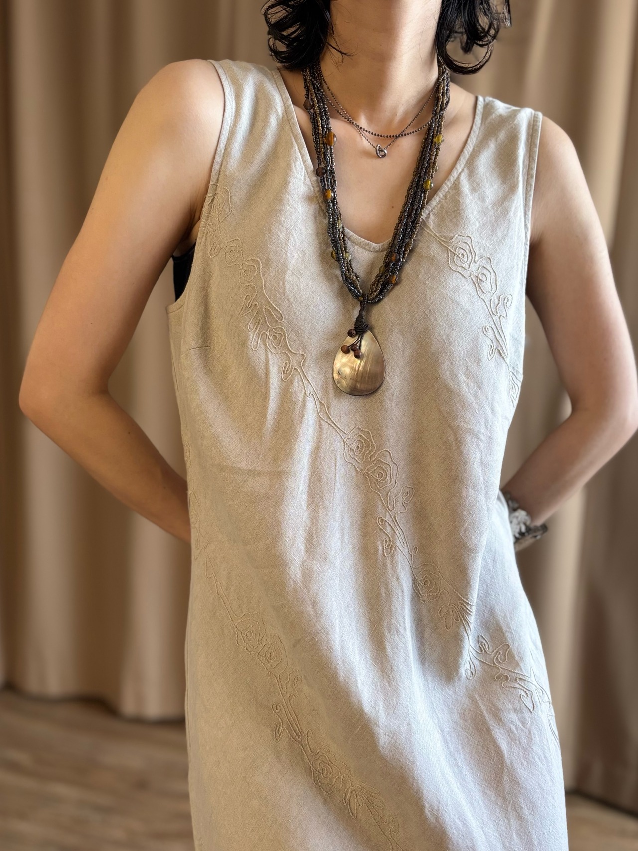 multi strand beaded shell pendant necklace-5145-8