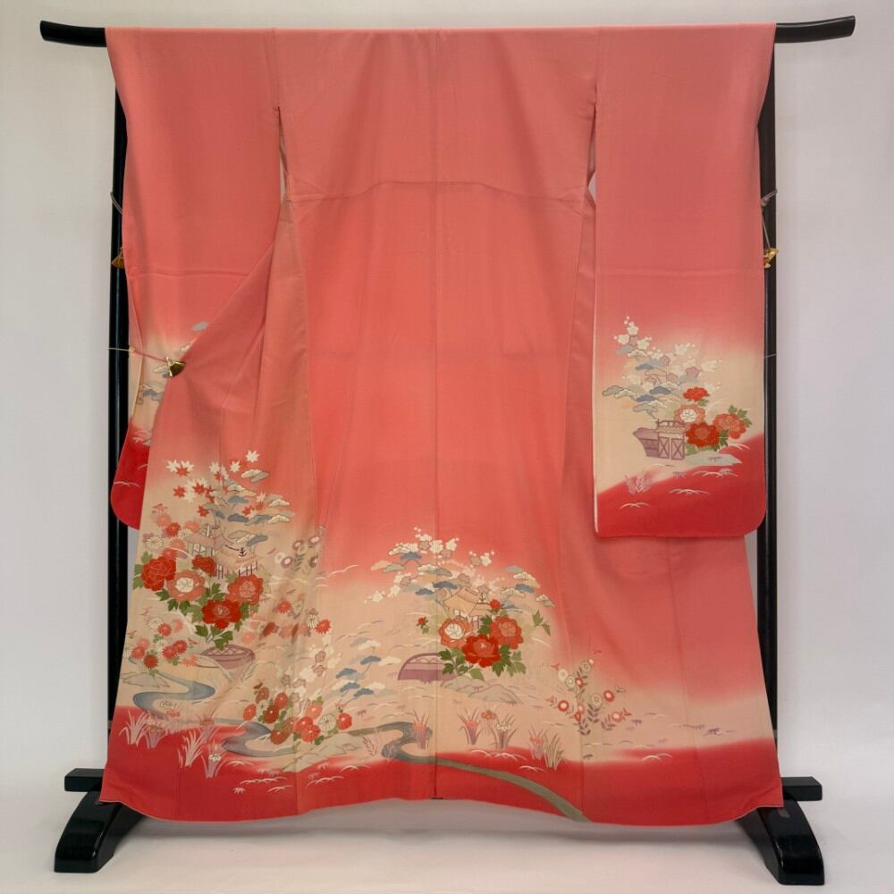 振袖 中古 ピンク 正絹 古典 リメイク 裄69cm 身丈165cm 美品 L サイズ 成人式 6270