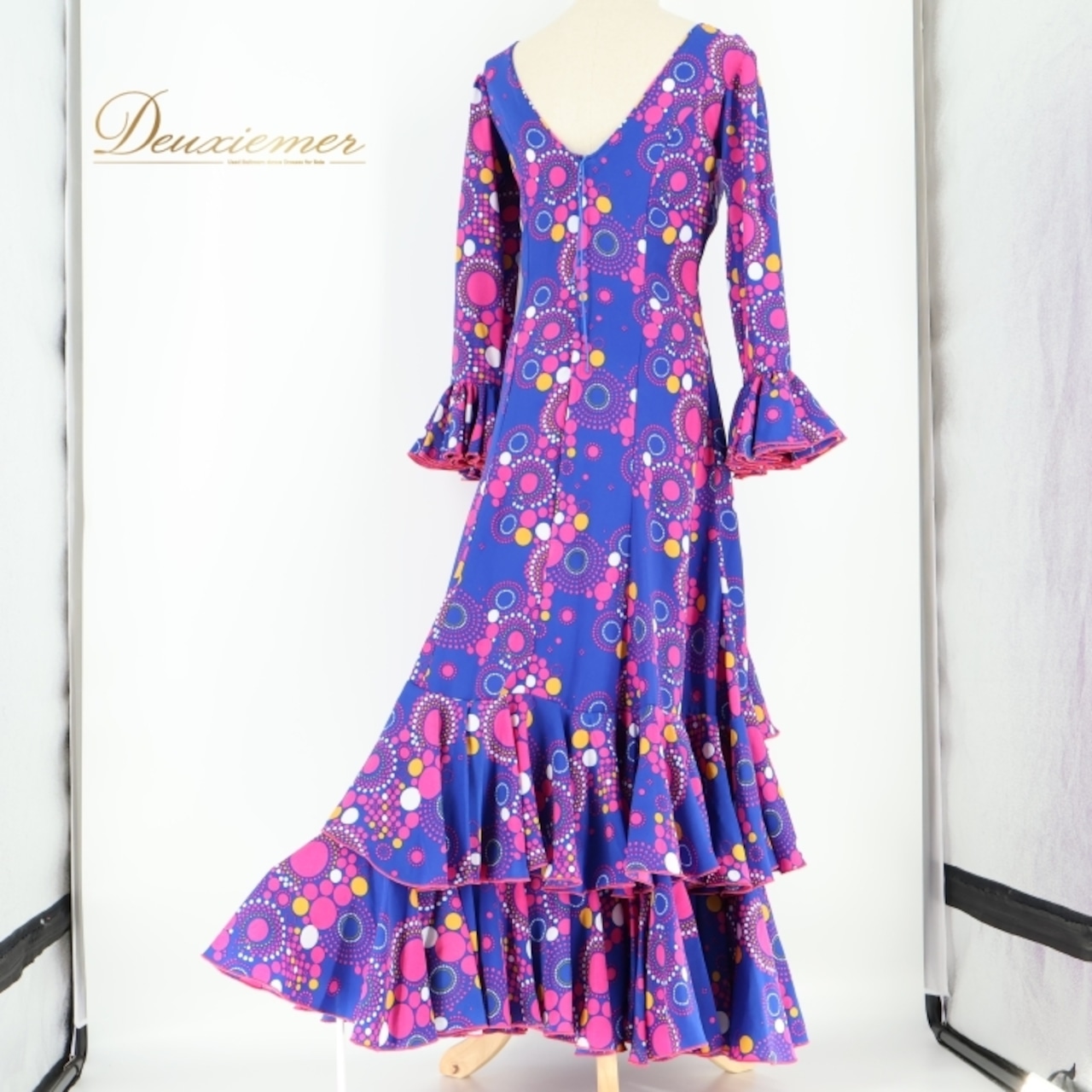 フラメンコ 衣装 ワンピース ドレス 青 ピンク 柄 模様 フリル CANELA PURA ボランテ 青 ブルー系 ピンク系 フリルドレス 華やか 色鮮やか パーティー衣装 コスプレ 衣装ドレス ダンス衣装 フェスティバル ドレス ワンピース ナイトイベント 着やすい おしゃれ レディース Mサイズ トレンド サマードレス