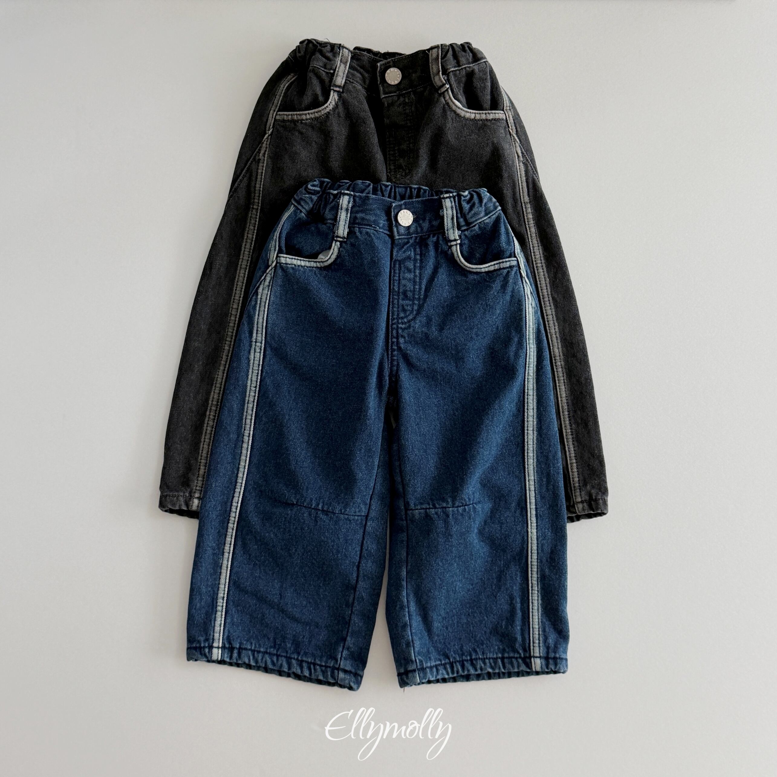 linework fleece-lined denim pants【ELLYMOLLY】※11月下旬〜12月上旬発送予定