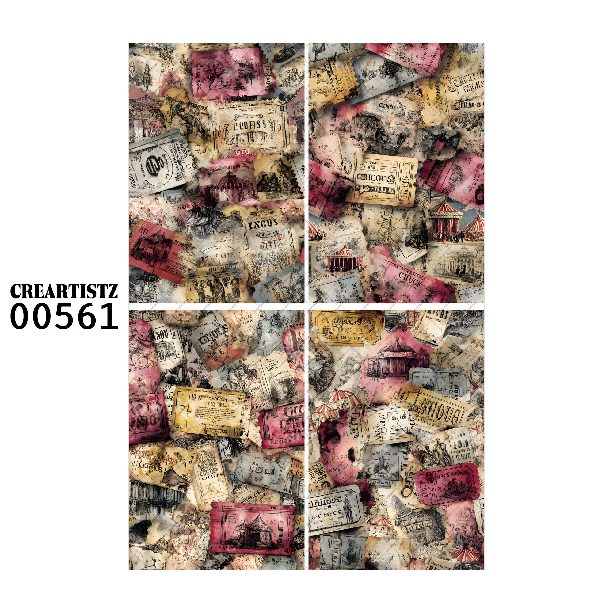 00561 背景 コラージュ素材 オリジナル 12枚セット (4種類×3枚) ペーパー/ステッカー CREARTISTZ