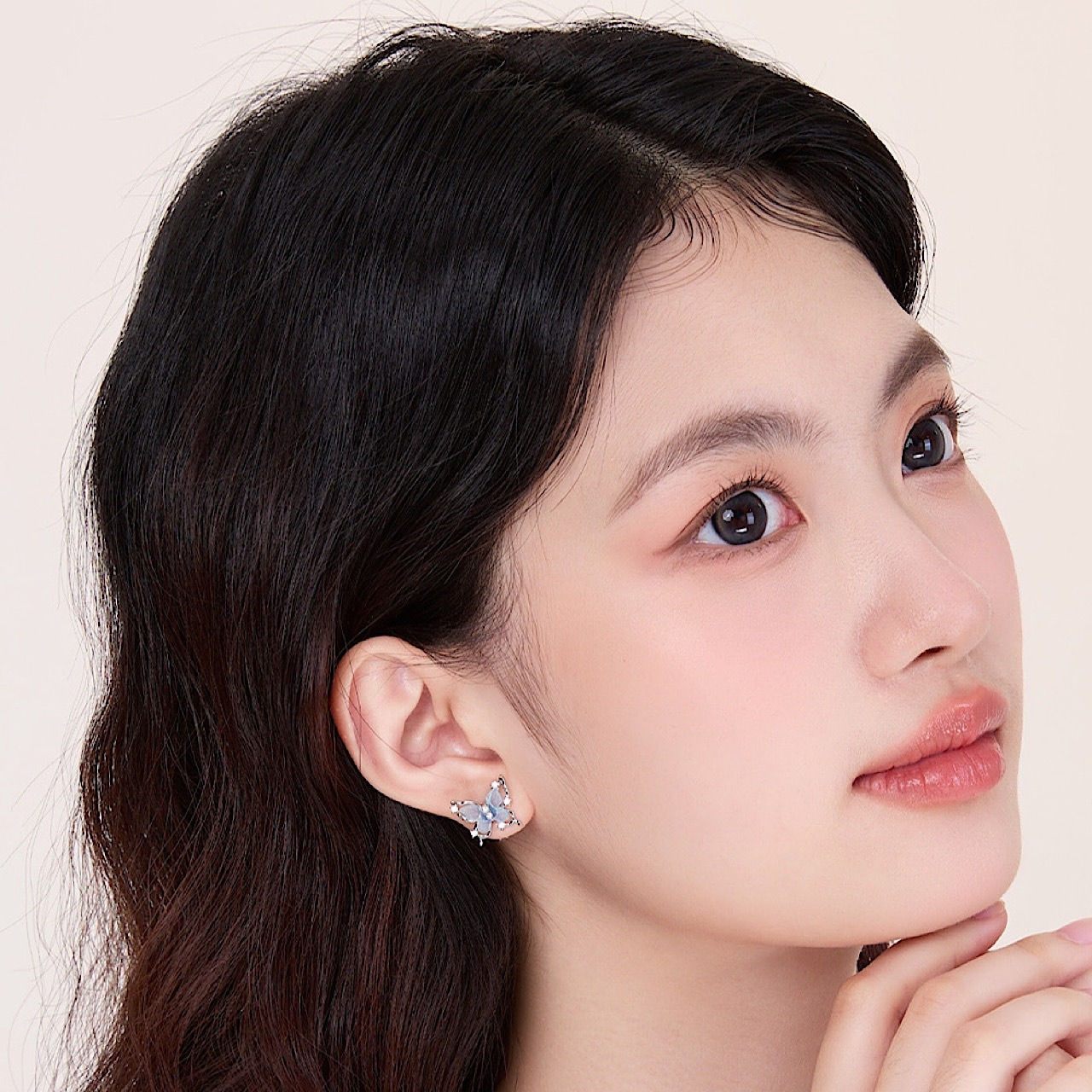 おしゃれ ブルー×ホワイト 蝶々 パール ピアス - 3