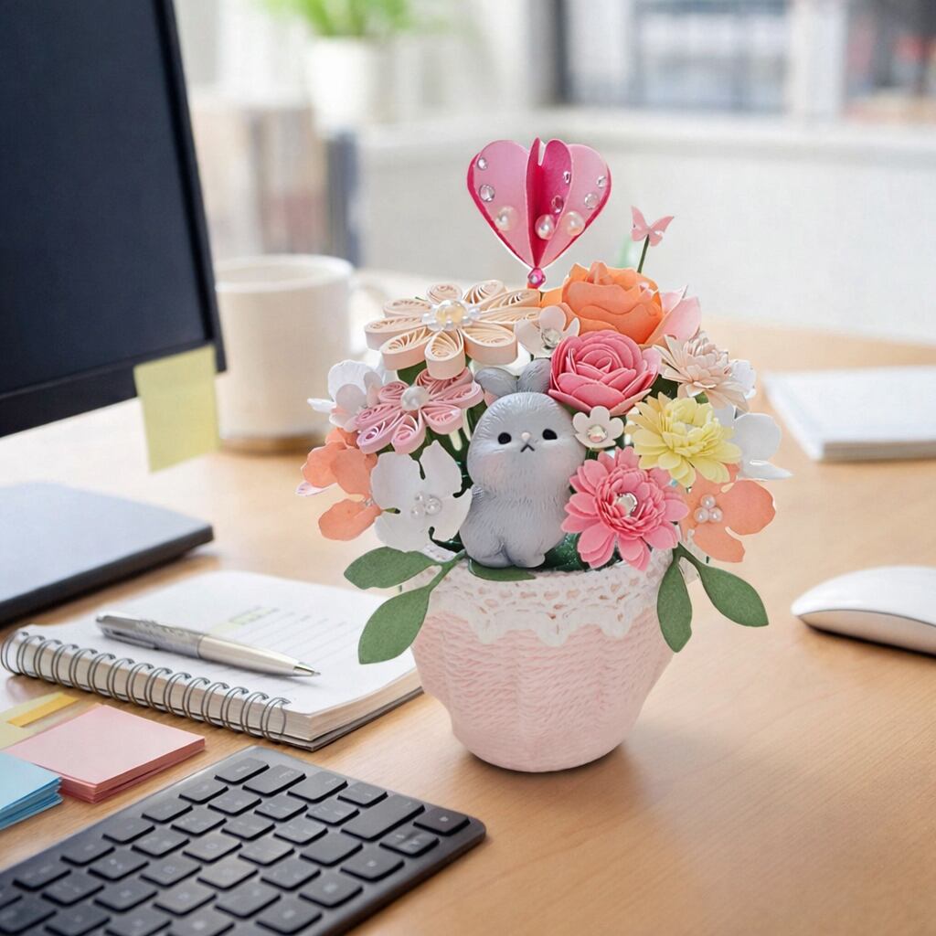 ちょこんとうさぎちゃんが覗いてる♡ ピンクの可愛いフラワーアレンジ