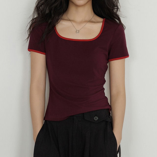 square neck color-block t-shirt L0346