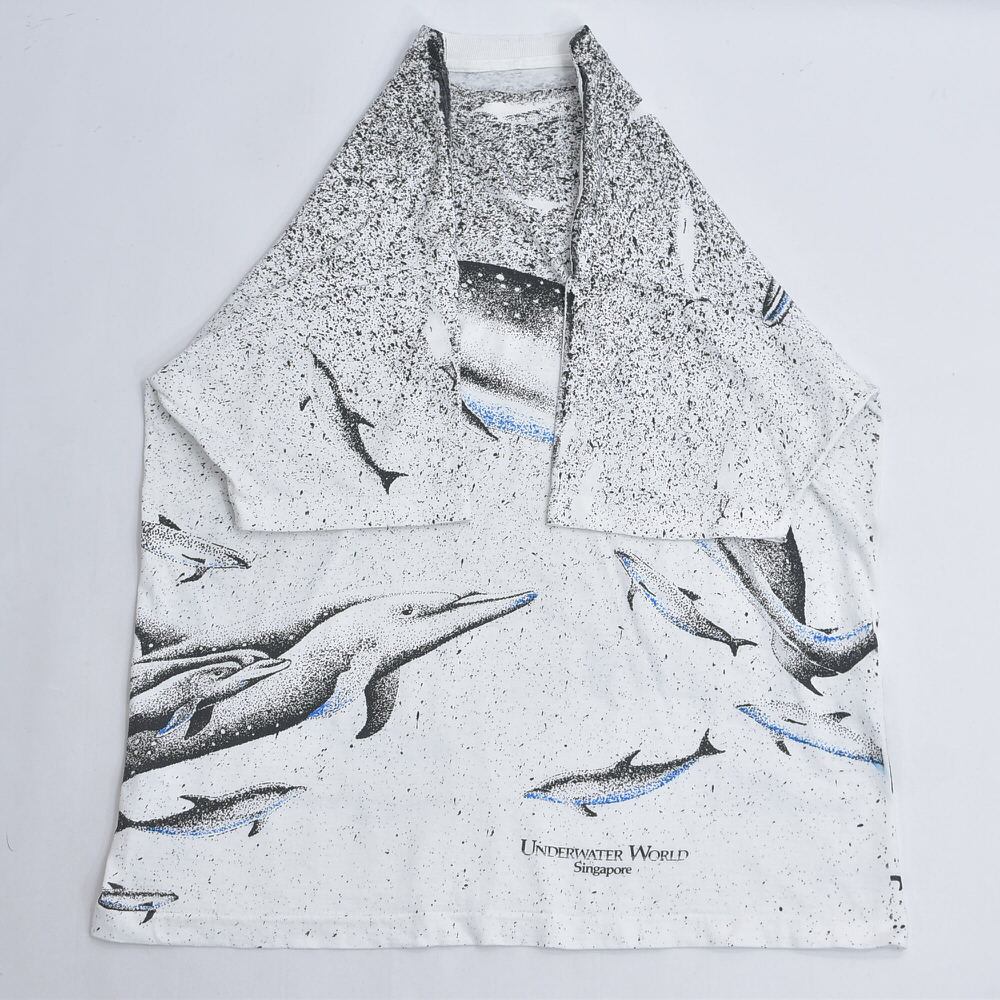 90s Underwater World イルカ 総柄プリント アニマル Tシャツ