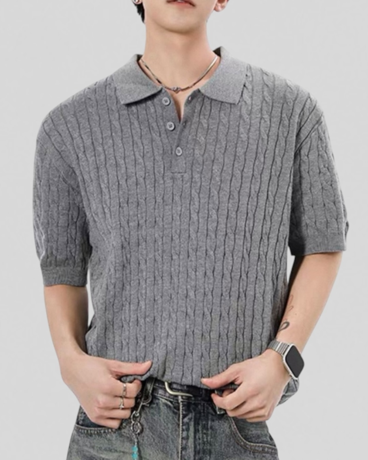 Textured Knit Polo（100％/60％/0％）