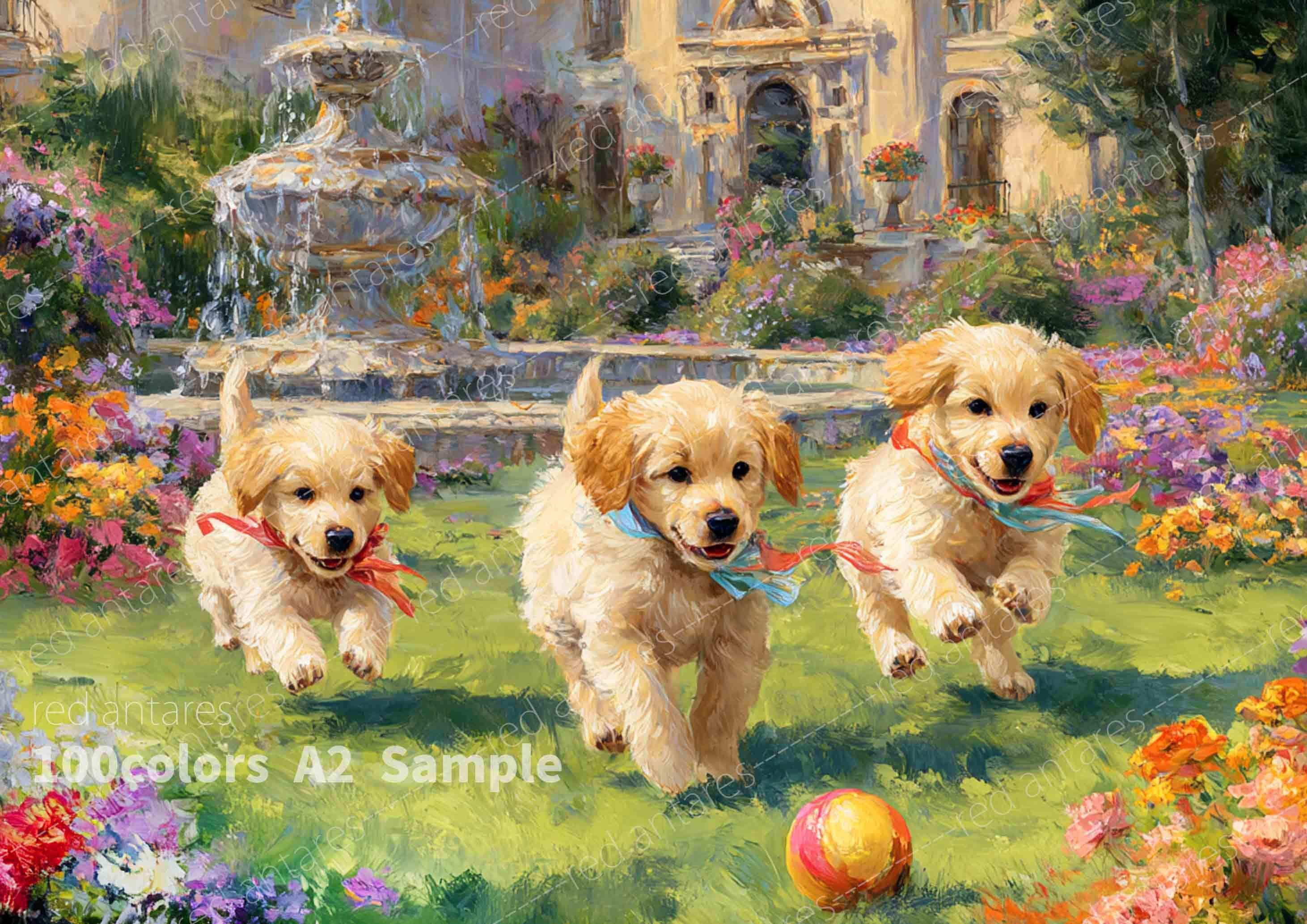 要問い合せ♥️愛しいワンちゃんをお部屋に♥️ハンドペイント　油絵　子犬　多種 第12弾 100色DA 子犬のボール遊び | ダイヤモンドアート専門店 red antares