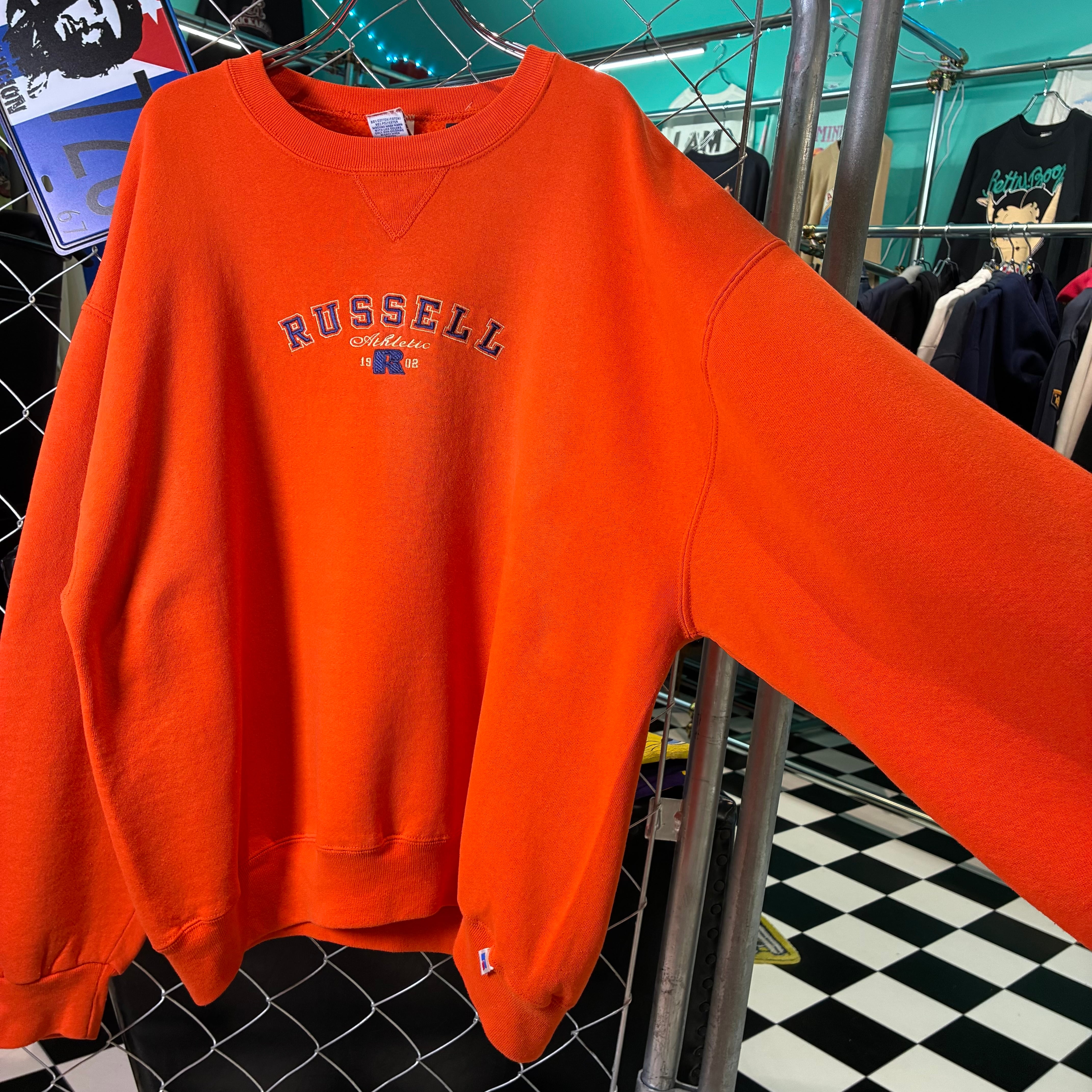 90s RUSSELL ATHLETIC ロゴスウェット オレンジ ラッセルアスレチック