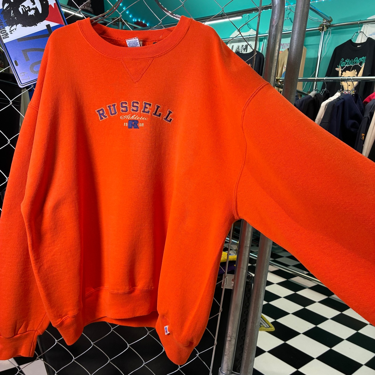 90s RUSSELL ATHLETIC ロゴスウェット　オレンジ　ラッセルアスレチック　XL