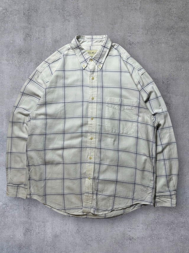 【90s】Eddie Bauer White Navy Windowpane Cotton Long Sleeve Shirt