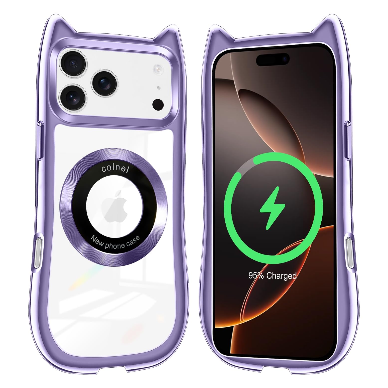 に適合する iphone 18 pro / 17 pro ケース クリア リング付き猫耳 耐衝撃 MagSafe対応 韓国 透明