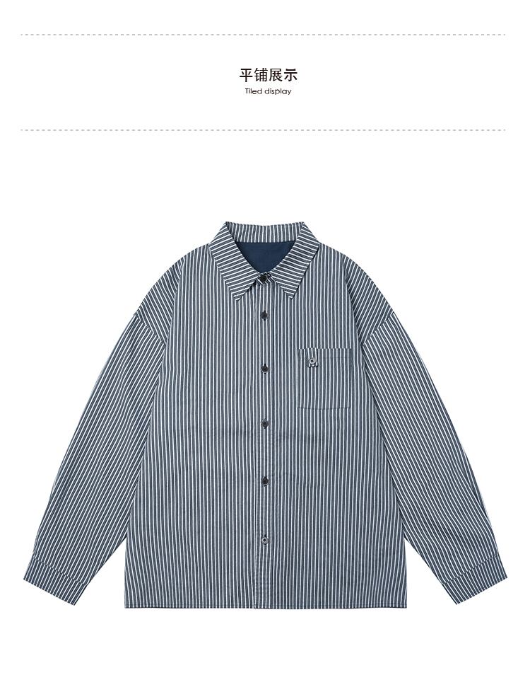 2colors/ユニセックス オーバーサイズ ストライプ シャツ 韓国ストリート 韓国服