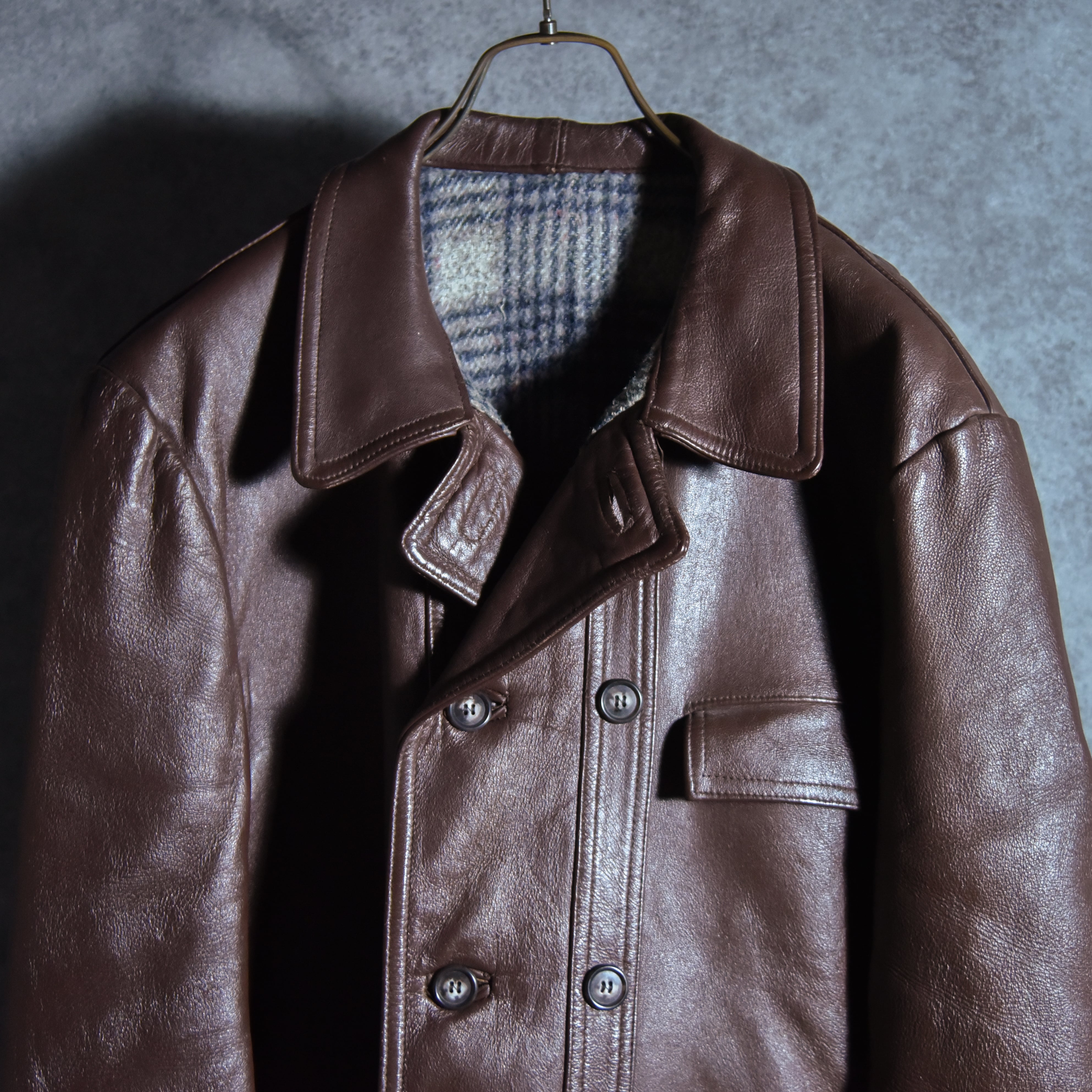 70s Le Corbusier Leather Double Breasted Jacket Brown ル