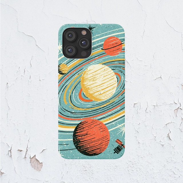受注生産 iPhoneケース 白い惑星と多色軌道の宇宙柄｜スペースエイジ RFSP066B