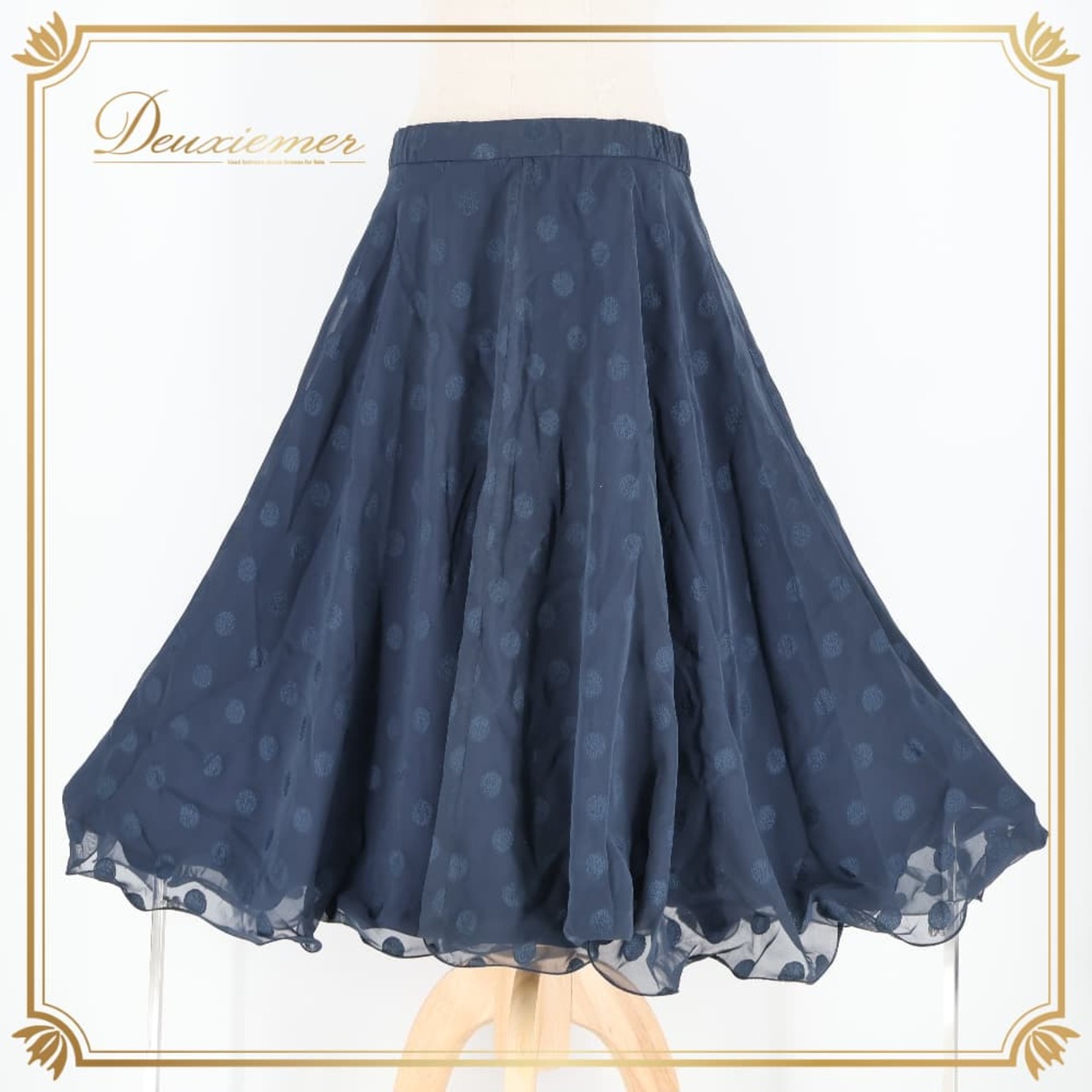 社交ダンス 衣装 スカート ネイビー系 チャコット Chacott 紺 水玉 ドット柄 練習 レッスン かわいい 上品 日本製 ふんわり ダンス衣装 イベント ステージ 透け感 おしゃれ