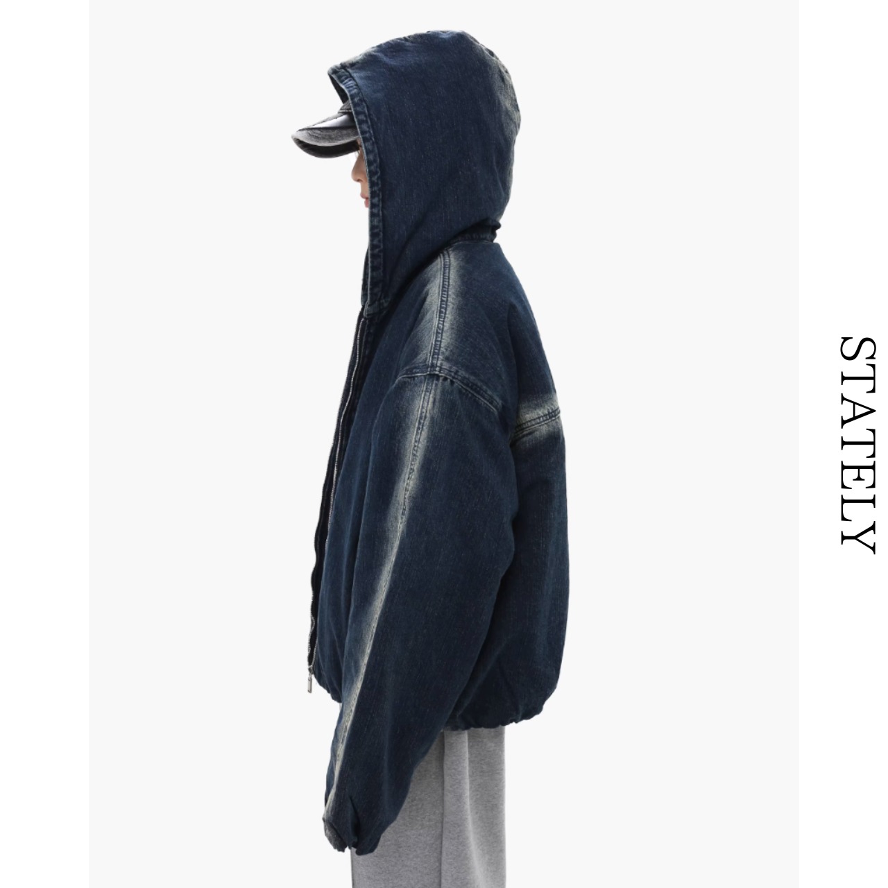 Unisex Washed Denim フーディZip Jacket_O06・画像6