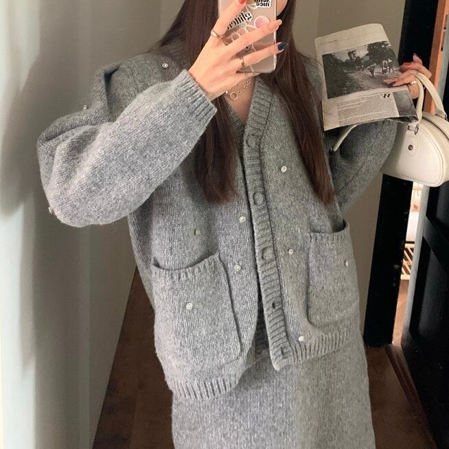 ビジュードットニットセットアップ(グレー) | maby.♡