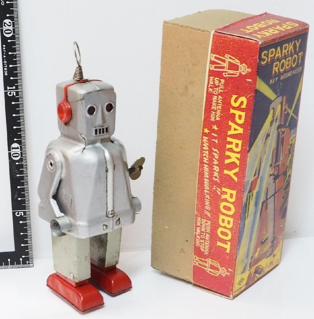 ブリキ商品出品リストKO【スパーキーロボット 塗装無】ブリキ製ロボット TIN TOY 箱はコピー