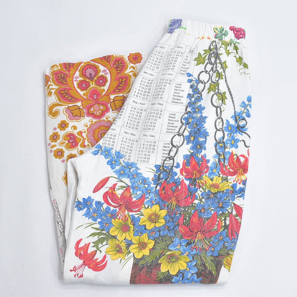 Remakeリメイク ヴィンテージ テキスタイル パッチワーク デザイン 再構築 ルーズシルエット イージーパンツ ツギハギ 古着 裏地付き レディースW64~86cm