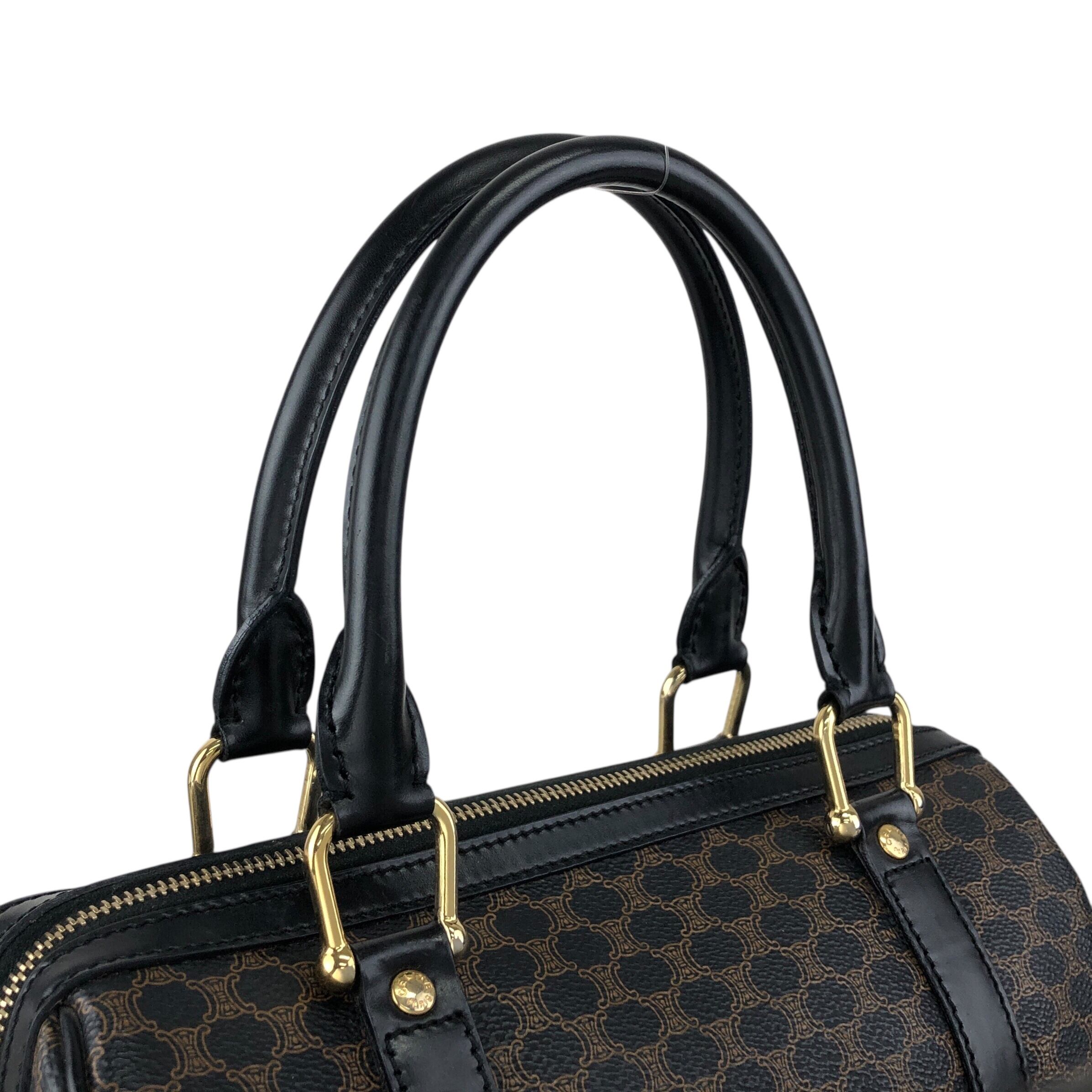 CELINE セリーヌ マカダム ボストンバッグ ブラック PVCレザー vintage