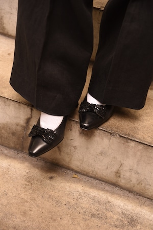 VALENTINO/ vintage black ribbon pumps.