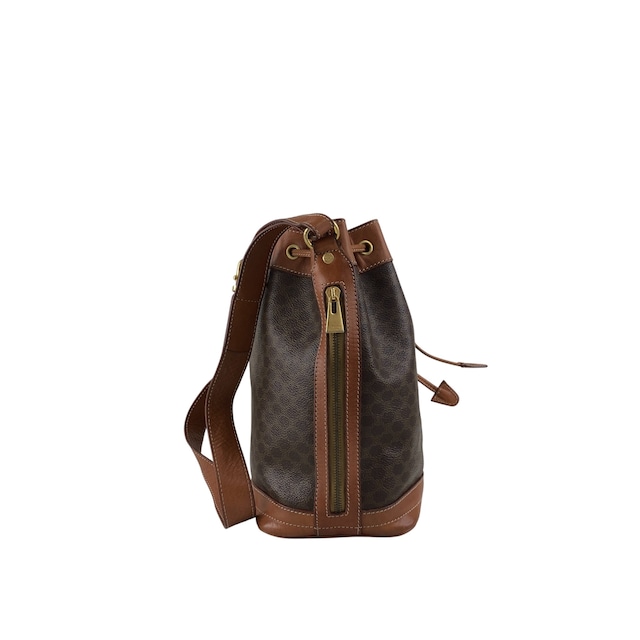 CELINE セリーヌ マカダム ショルダーバッグ ブラウン ブラゾン PVCレザー 巾着 vintage ヴィンテージ オールド 75h5fk