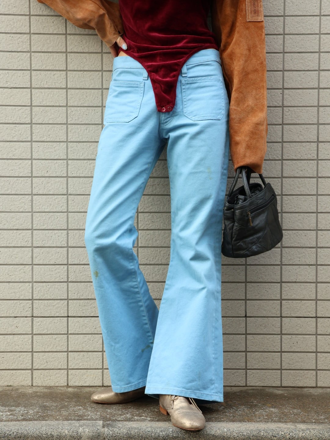 70s wool gabardine wide flare slacks | 森崎洋品店