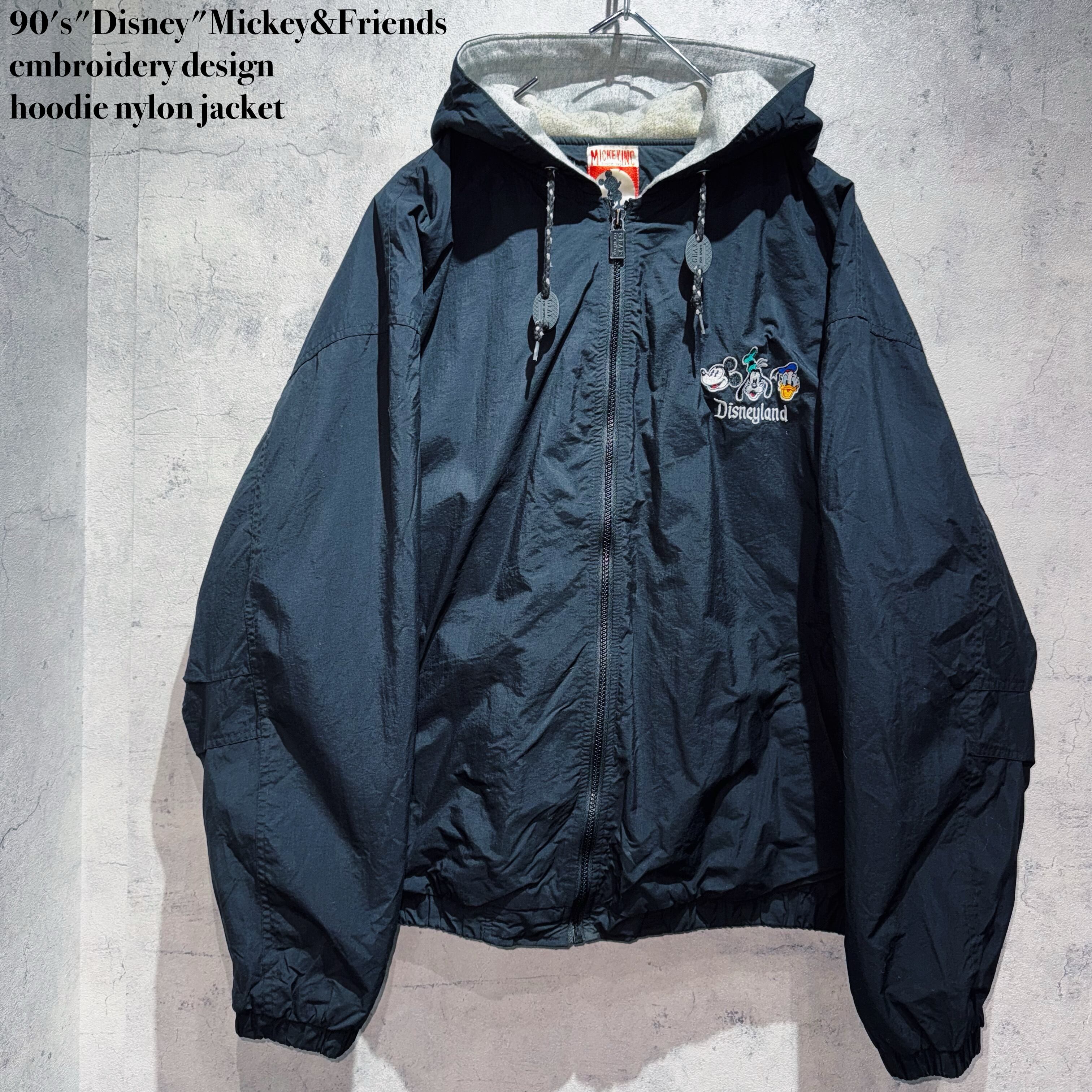 90's"Disney"Mickey&Friends embroidery design hoodie nylon jacket
