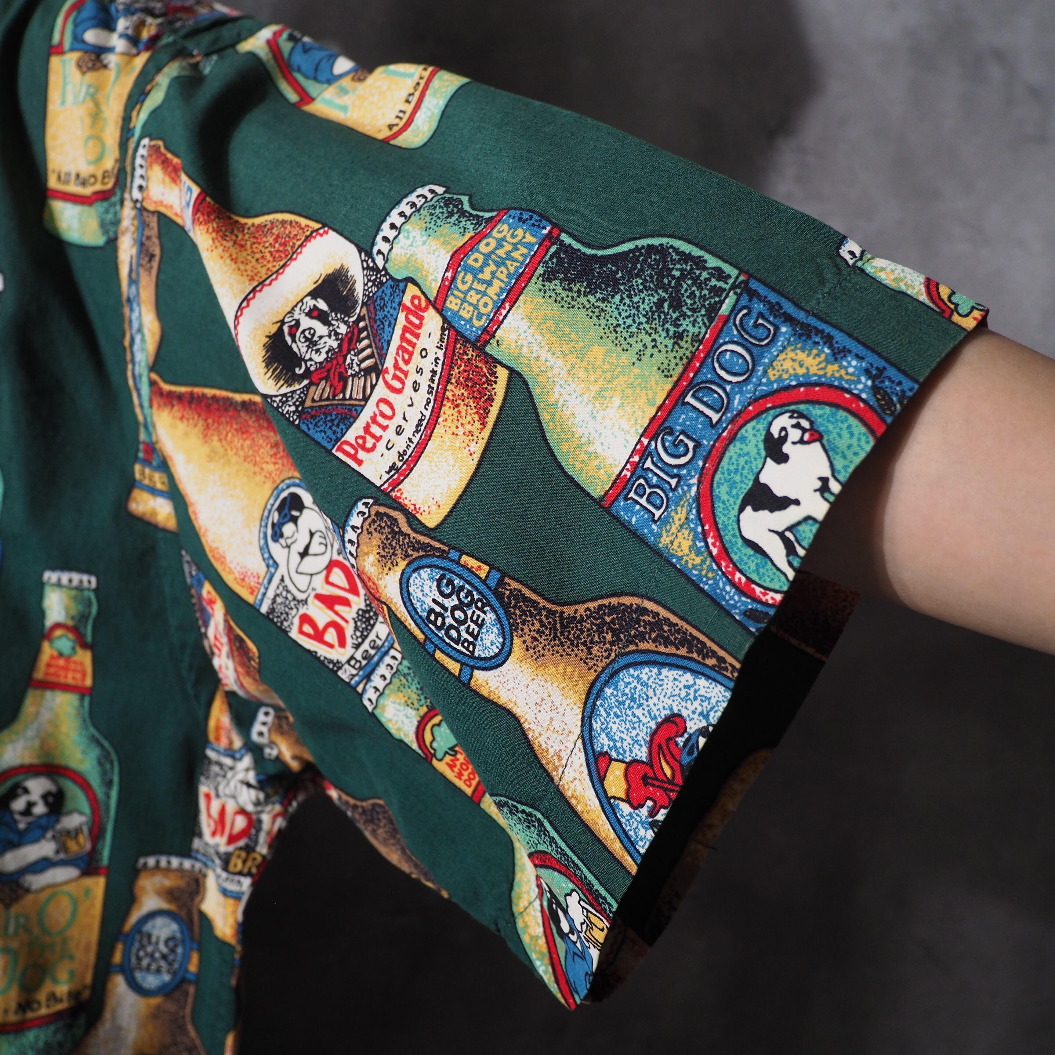 1990s ” Liqueur Big Dogs ” printed cotton button down shirt