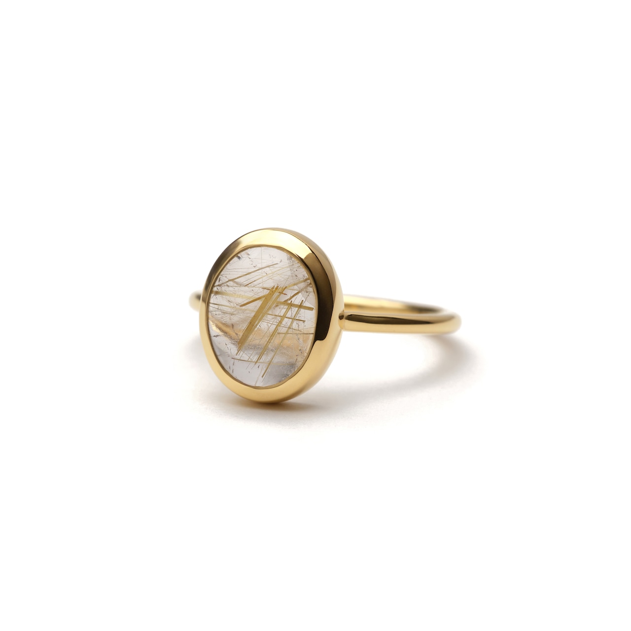 S925 SINGLE STONE THIN RING -GOLD RUTILE QUARTZ- 02
