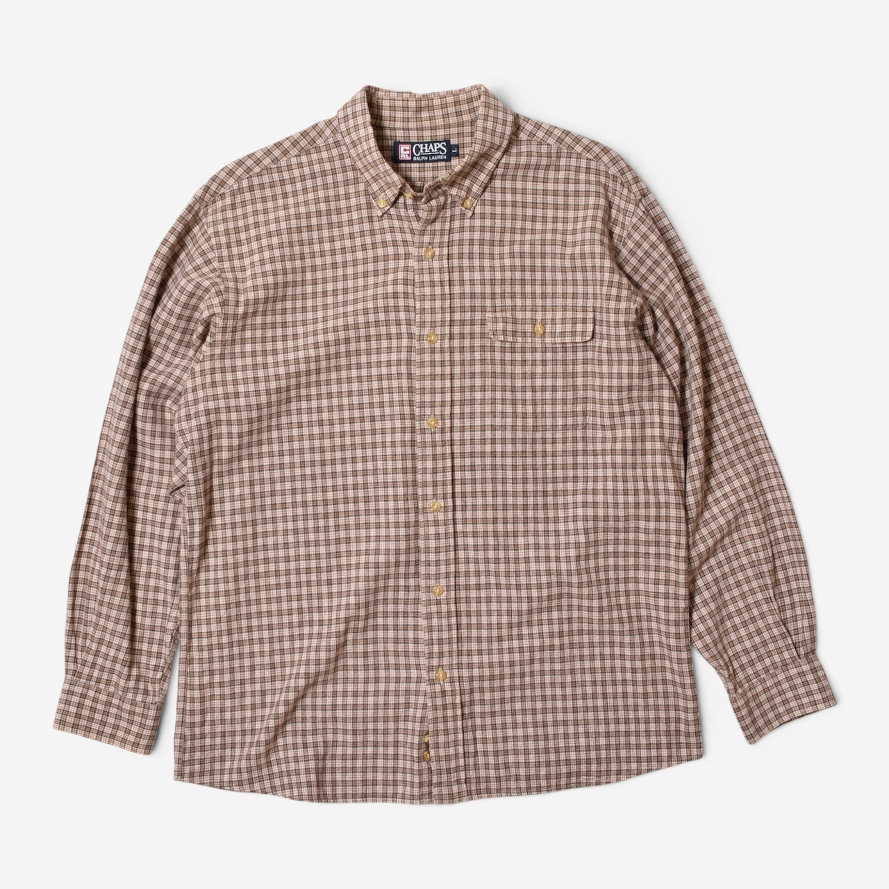 90s CHAPS Ralph Lauren リネンコットン チェック ボタンダウンシャツ